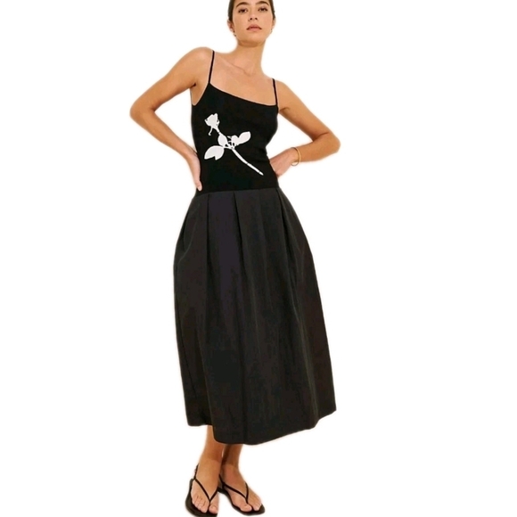 Free People Dresses & Skirts - Free People Find Me Now Mix Media Drop Waist Black MidiDress Sleeveless Size: L